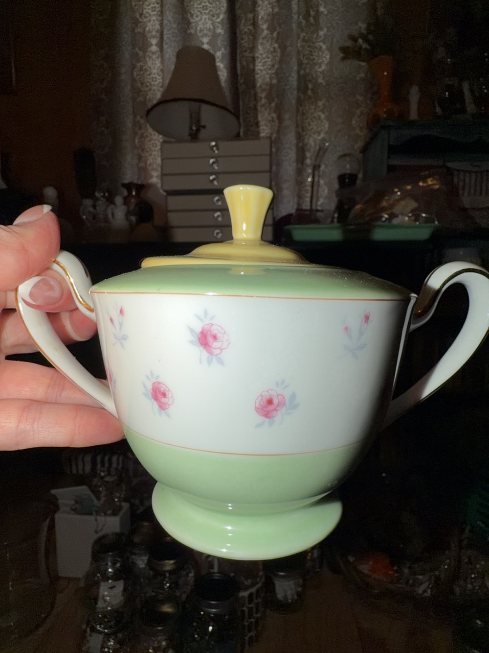 Jewelry Jar in a Vintage Floral Covered Sugar Bowl